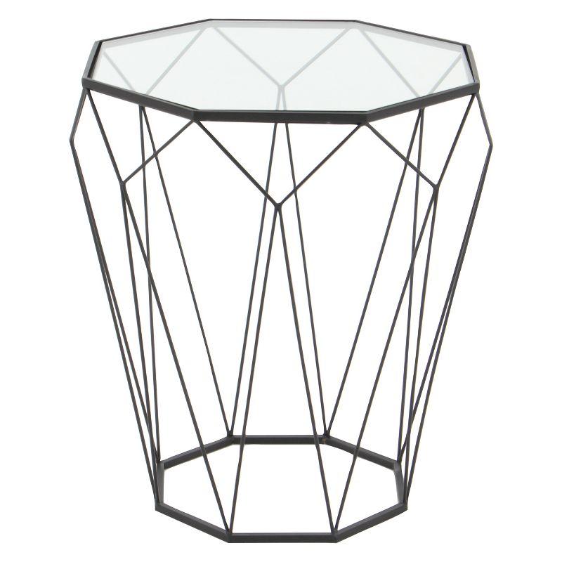 Elegant Geometric Round Metal & Glass Mirrored Accent Table