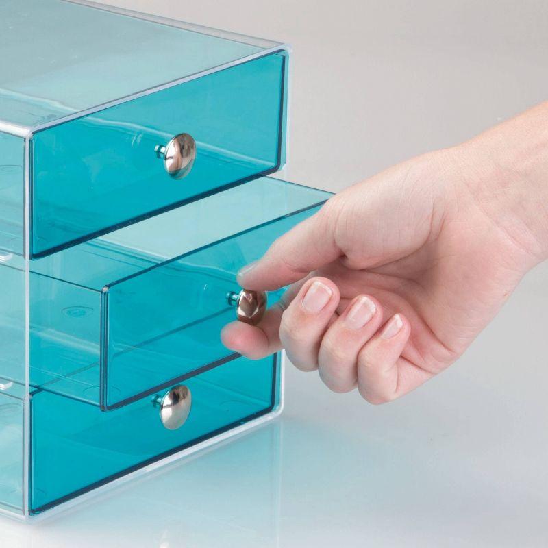 iDESIGN Plastic Original 3-Drawer Desk Organization Set Teal Blue: Desk Organizer Drawers, Stationery Holder, 6.5" Dimensions