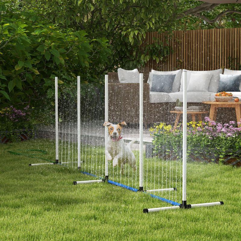 PawHut 2 Piece Dog Agility Training Equipment Set with Weave Poles, Spray Water Tube, Whistle, Carry Bag, White