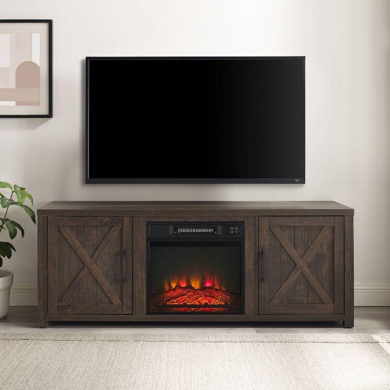 Gordon 58" Dark Walnut TV Stand with Fireplace