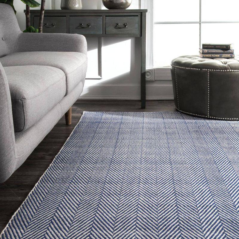 Navy Stripe Hand-Loomed Cotton 3' x 5' Area Rug