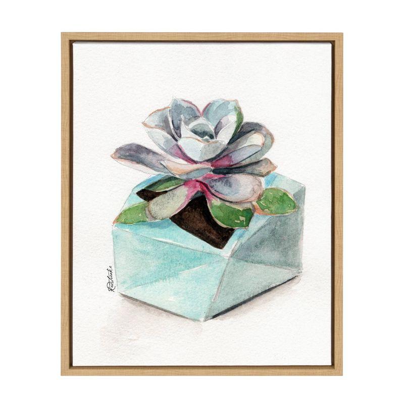 Sylvie Watercolor Succulent Framed Canvas Wall Art, 18x24 Natural