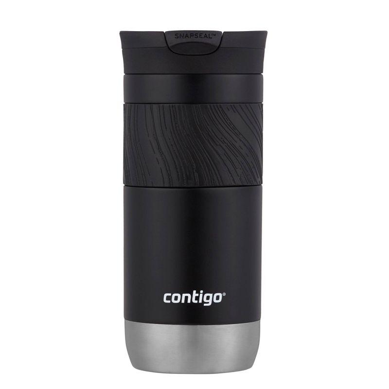 Contigo Byron 2.0 16oz Stainless Steel Travel Mug with SNAPSEAL Lid and Grip Licorice: Insulated Coffee Cup for Travel