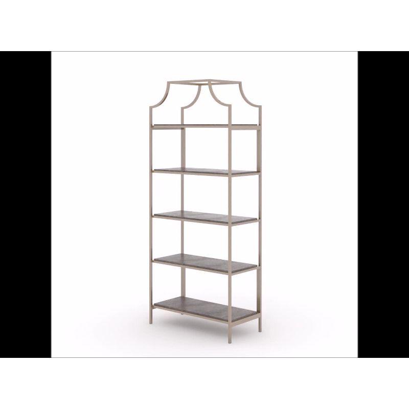 70.88"5 Shelves International Lux Metal Frame Bookcase Deco Stone - Sauder: Satin Gold Finish, Modern Design, Curved Edges: Tall