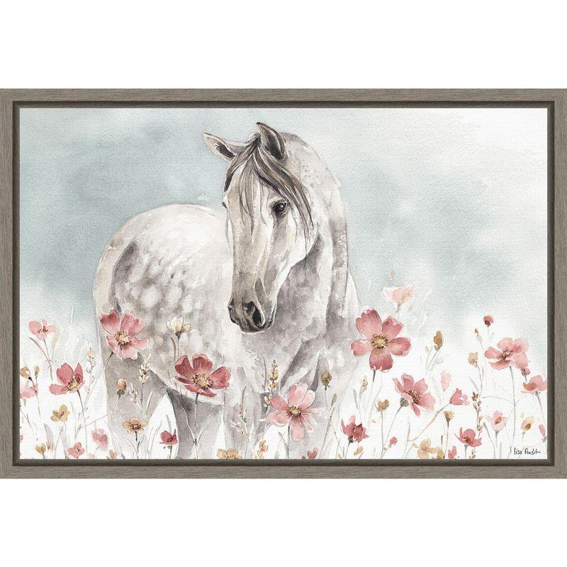 Wild Horses I Framed Canvas Print with Greywash Frame