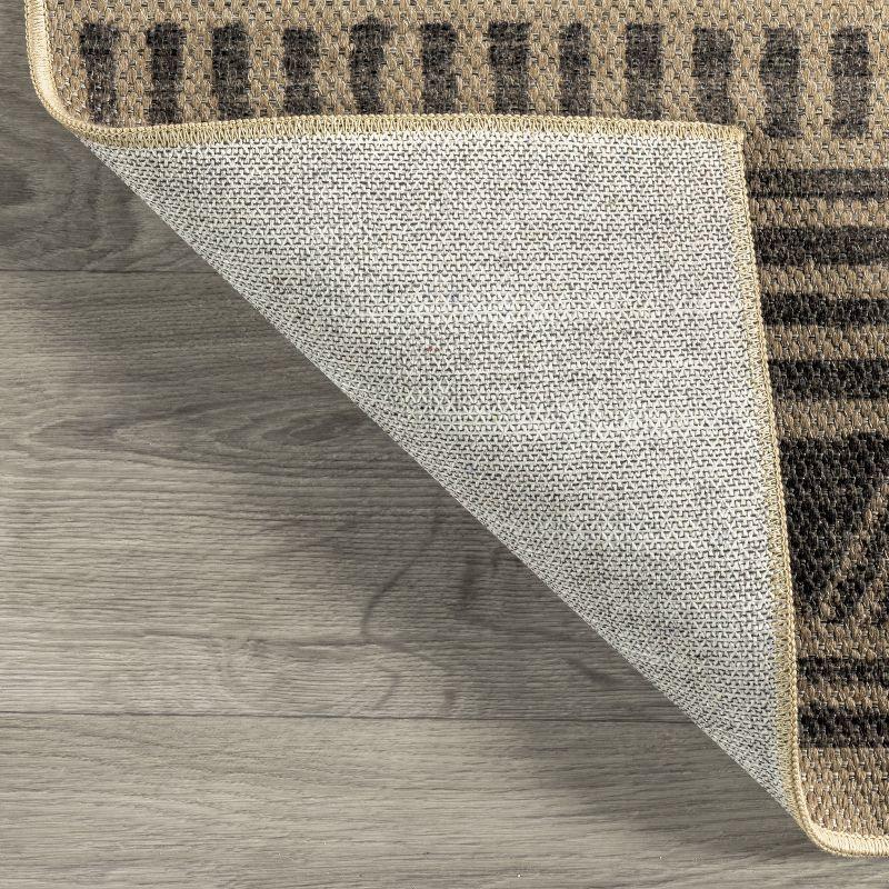 Beige and Gray Tribal Stripe Washable Area Rug