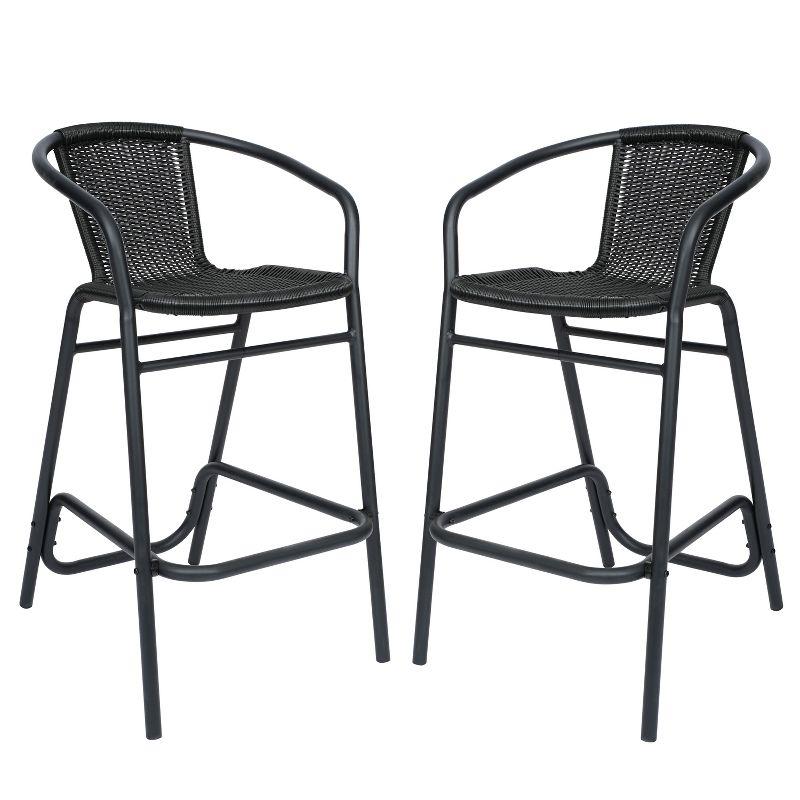 Flash Furniture Lila Commercial Indoor-Outdoor Rattan Restaurant Barstool with Aluminum Frame (Set of 2)
