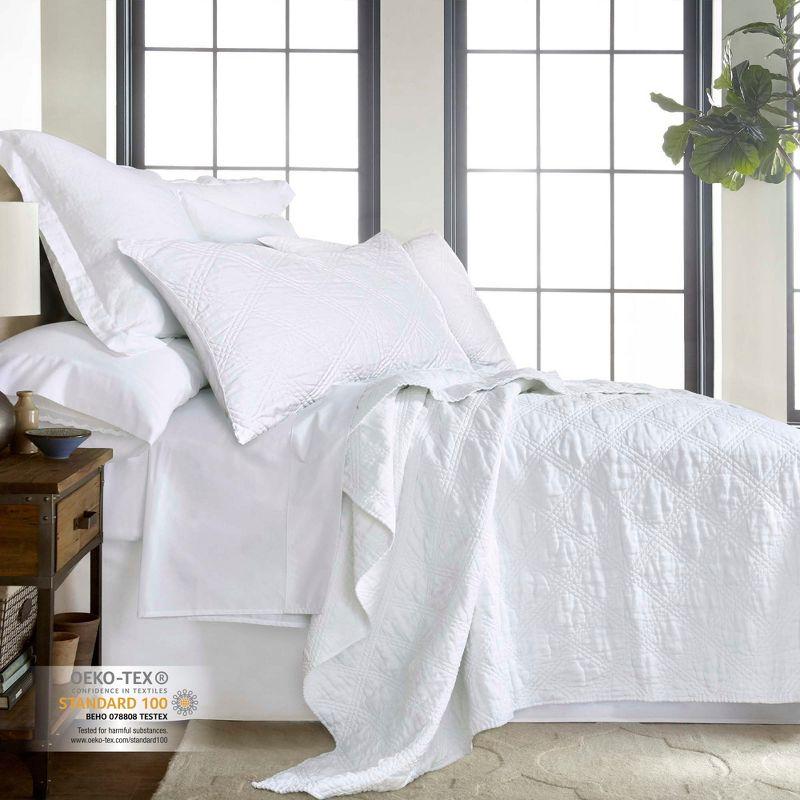 Chateau-Inspired White Linen & Cotton Quilted Standard Sham