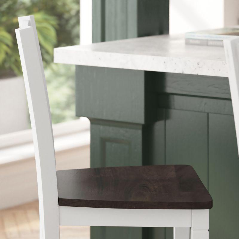 Merrick Lane Set of Two Solid Wood Modern Farmhouse Counter Height Dining Stool in Antique White Wash Finish