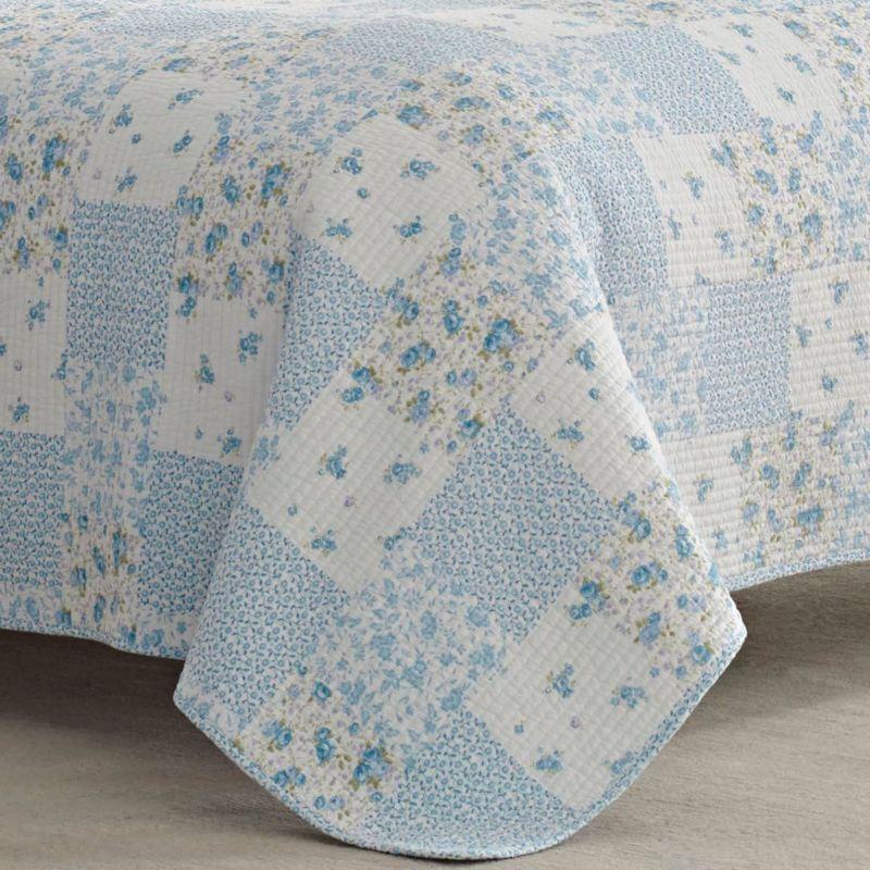 Laura Ashley Kenna Cotton Reversible Blue Quilt Set