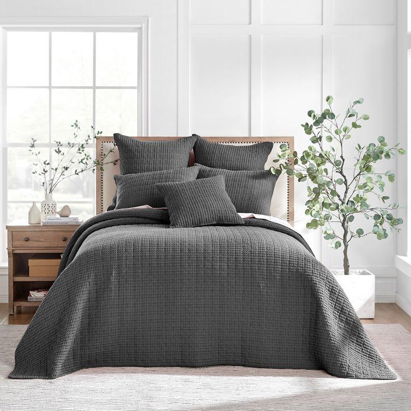 Charcoal Cotton Waffle Twin Bedspread and Pillow Sham Set