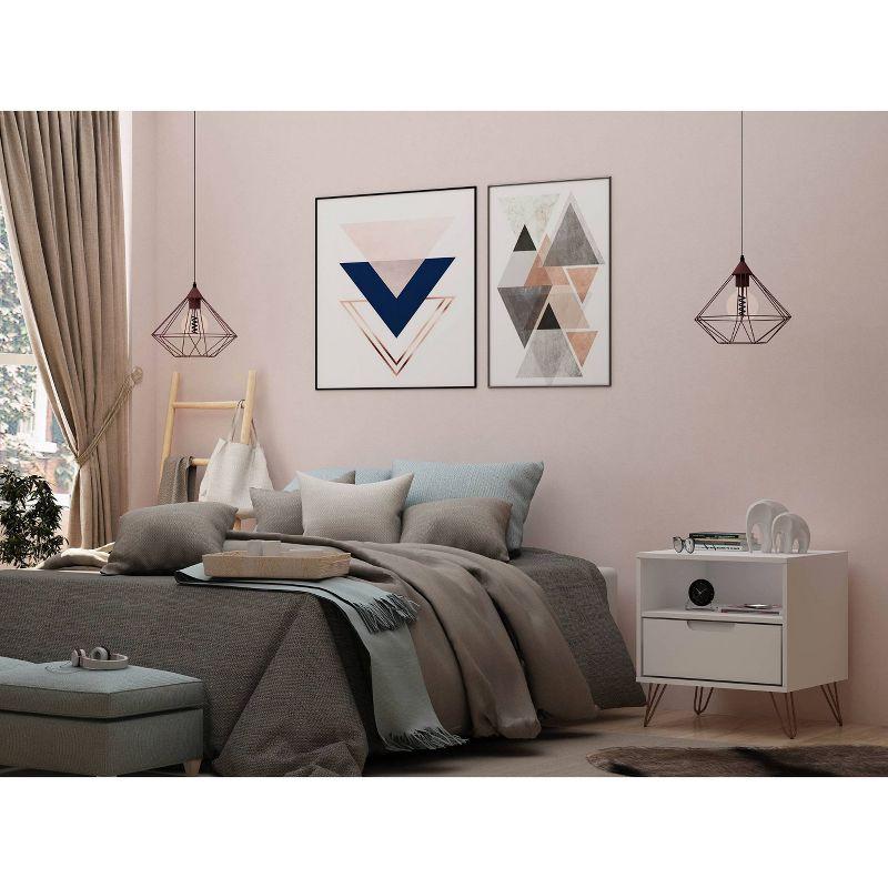 Manhattan Comfort 1.0 Rockefeller Nightstand White: Modern Bedside Table with Storage & Shelving