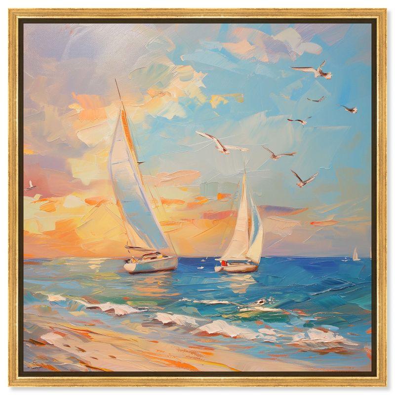Art Remedy Art Remedy Sailboats In The Sunset Framed Sailing 1 Piece Canvas Wall Art 56057