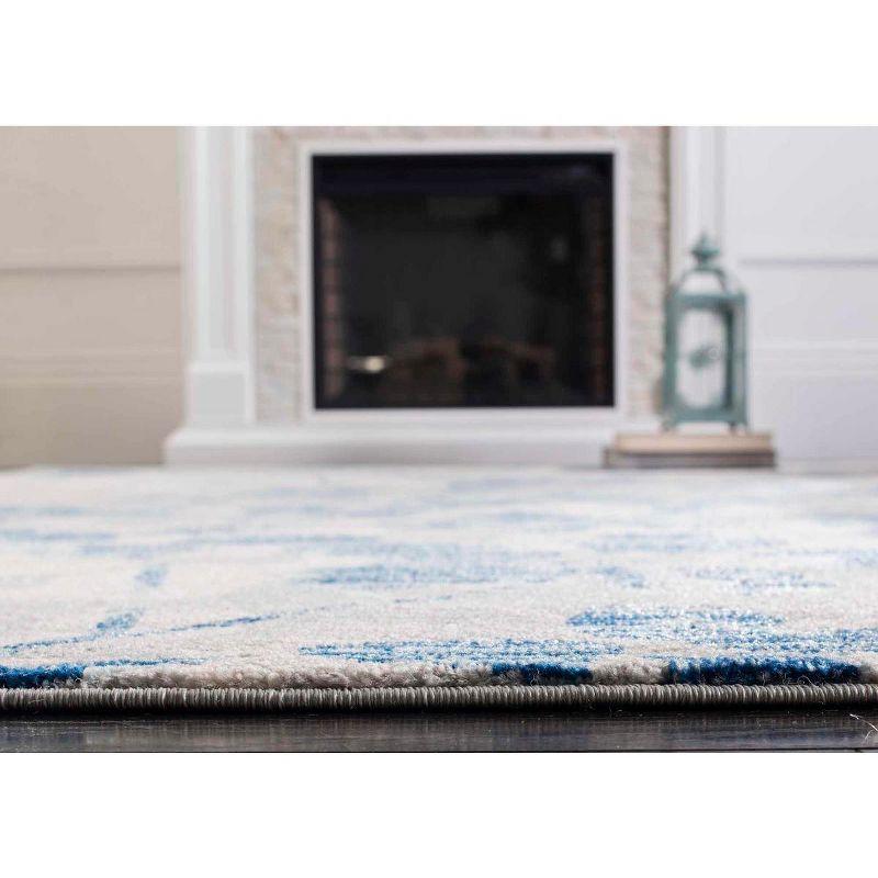 Grey and Light Blue Floral Synthetic Area Rug, 6'7" x 9'