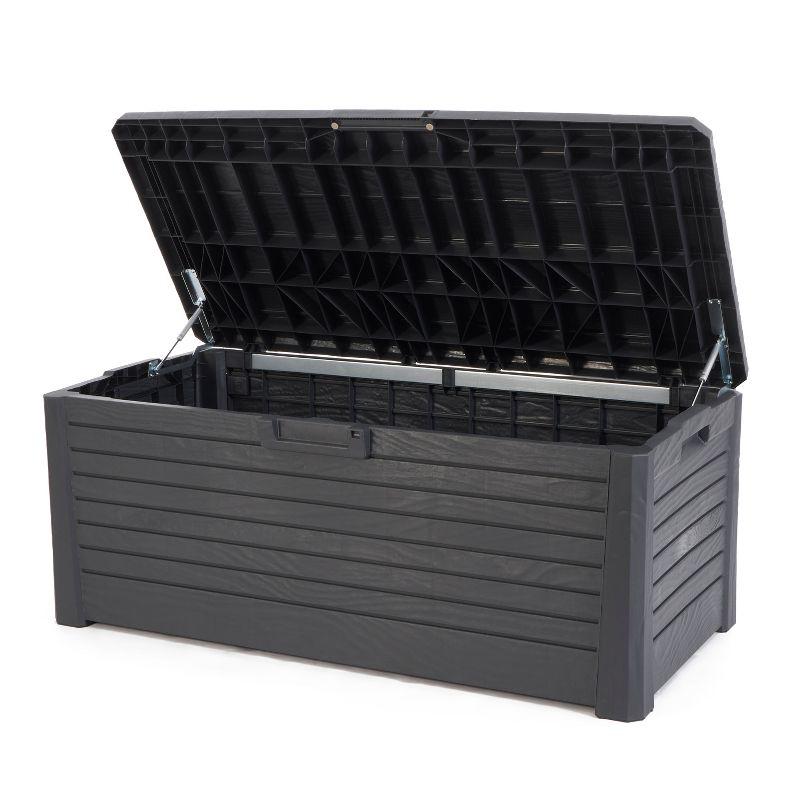 Toomax Florida UV Resistant Lockable Deck Storage Box Bench for Outdoor Pool Patio Garden Furniture & Indoor Toy Bin Container, 145 Gal (Anthracite)