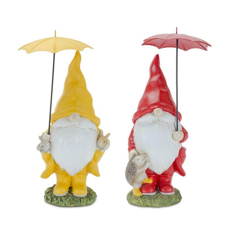 Whimsical Multicolor Resin Garden Gnomes with Umbrellas, Set of 4