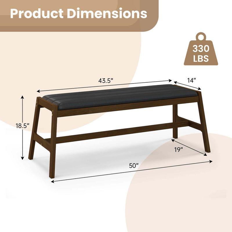 Costway 1/2 PCS 50" Long Solid Wood Dining Bench with Faux Leather Padded Seat Rubber Wood Frame