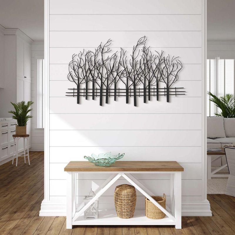 LuxenHome Snowy Black Metal Field of Trees Wall Art