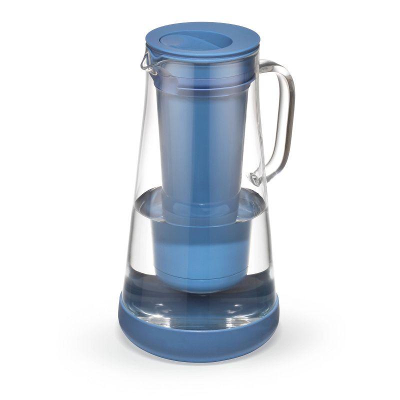 LifeStraw Home 7 Cup Glass Water Filter Pitcher with Silicone Base Stormy Blue