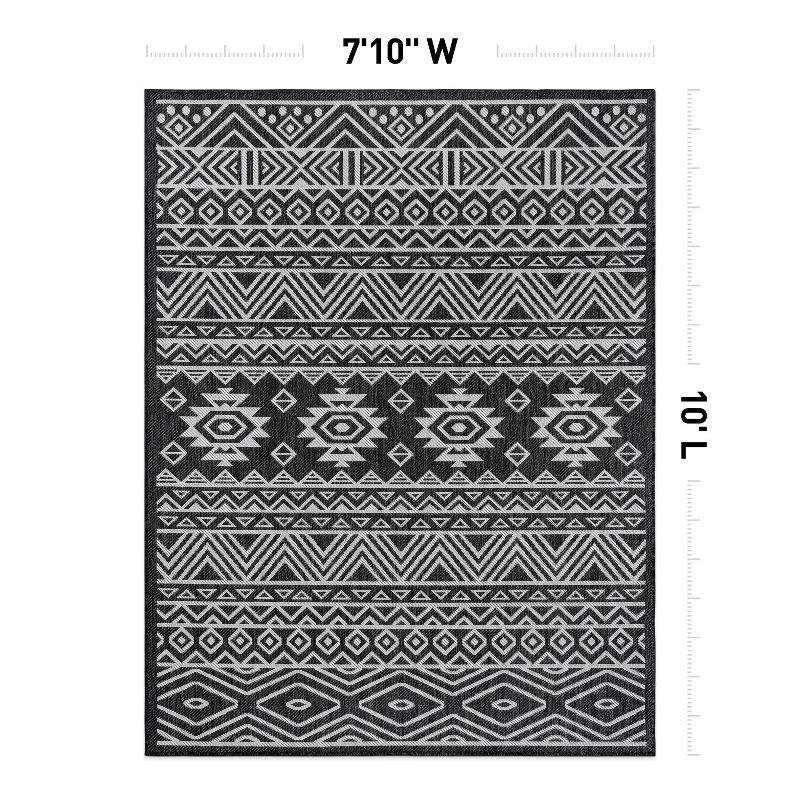 World Rug Gallery Distressed Geometric Bohemian Textured Flat Weave Indoor/Outdoor Area Rug - BLACK 7'10"X10'