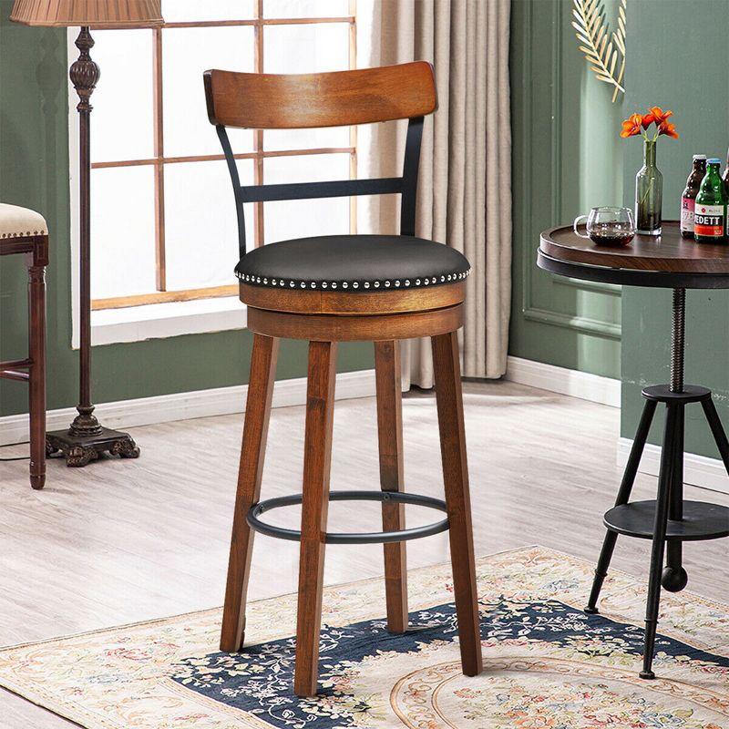 Costway Set of 2/4 BarStool 30.5'' Swivel Pub Height Dining Chair with Rubber Wood Legs