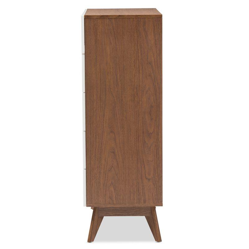 Calypso Mid-Century Modern Wood 5 Drawer Storage Chest Brown - Baxton Studio: Vertical Dresser for Bedroom, MDF Composite