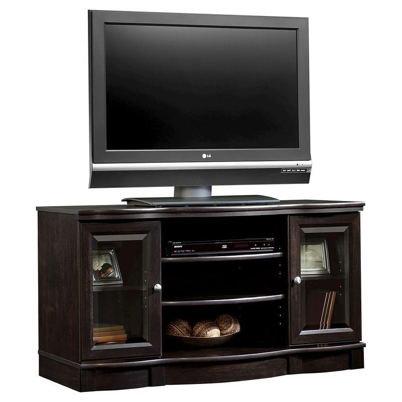 Sauder Regent Place Panel TV Stand for TVs up to 50" Estate Black: Entertainment Center with Storage, Paper Veneer Surface