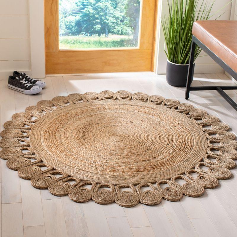 Handwoven Natural Jute Round Area Rug with Looped Edge