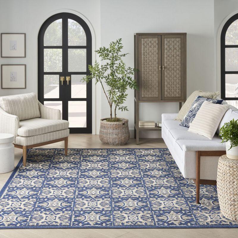 Nourison Aloha Modern Mosaic Flatweave High-Low Indoor Outdoor Area Rug Blue 6' x 9'