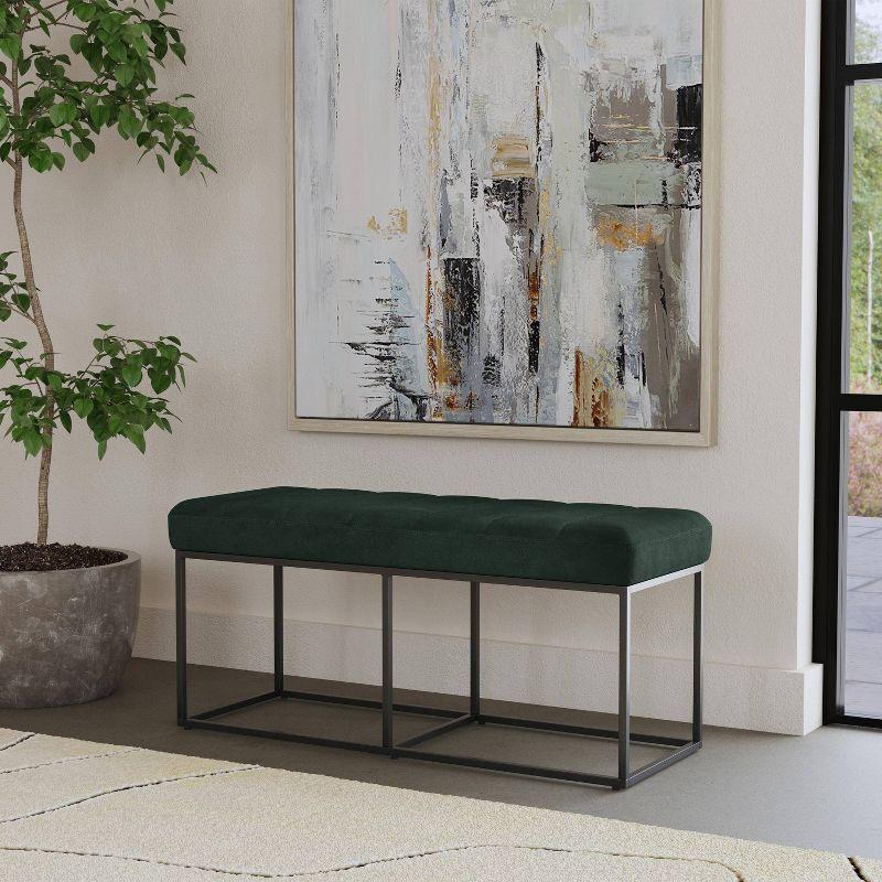 Theodore Deep Green Faux Suede Bench with Metal Base