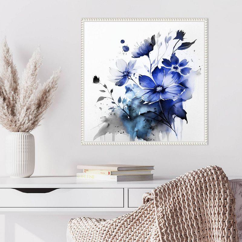 Blue Spring Floral Abstract Canvas Print with White Frame