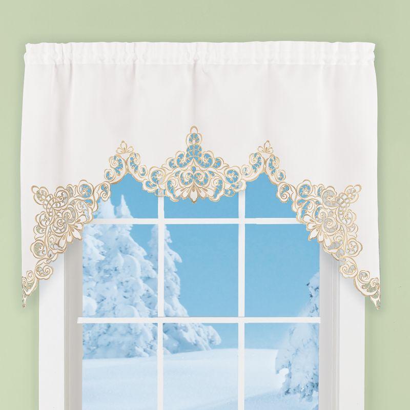 White Polyester Valance with Embroidered Scrollwork