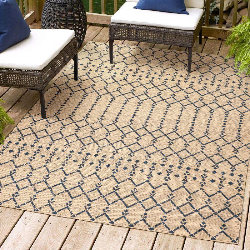 Ourika Moroccan Geometric Textured Weave Indoor/Outdoor Area Rug - JONATHAN Y