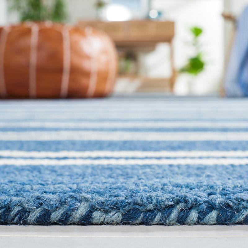 Blue and White Striped Hand-Tufted Wool 4' x 6' Rug