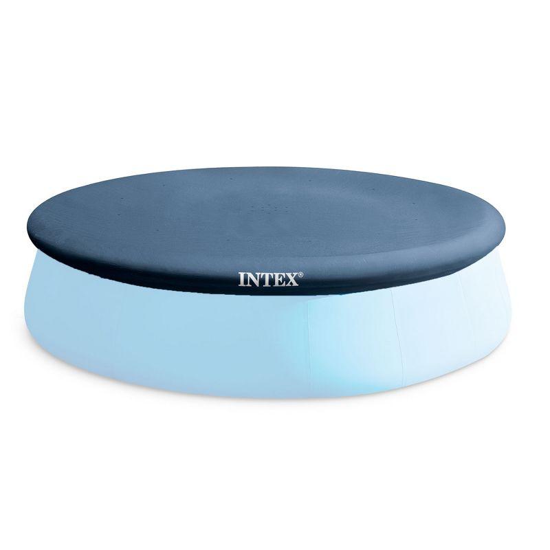 Intex 12 Foot x 30 Inch Round Metal Frame Above Ground Outdoor Swimming Pool Set with Filter Pump and Easy Set Round Vinyl Pool Cover, Blue