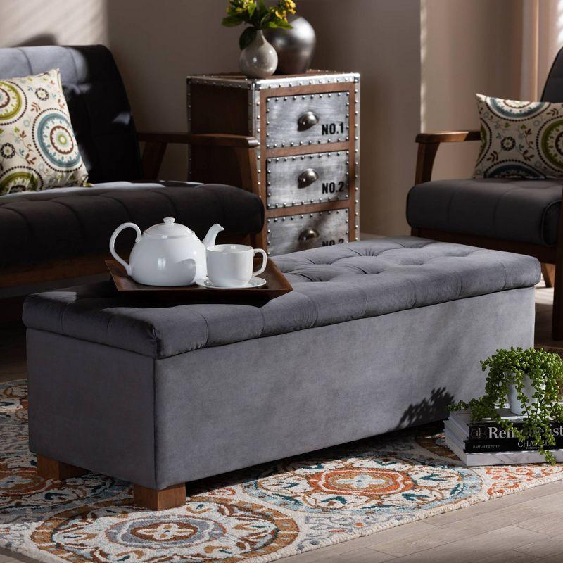 Roanoke Velvet Upholstered Grid Tufted Storage Ottoman Bench - Baxton Studio