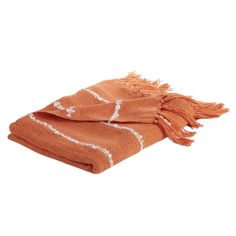 Rust and White Striped Cotton Throw Blanket with Tassels