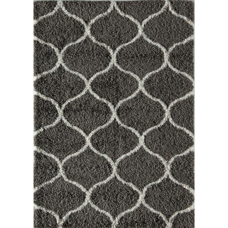 Handmade Ivory & Charcoal Geometric Wool-Blend 5' x 8' Shag Rug