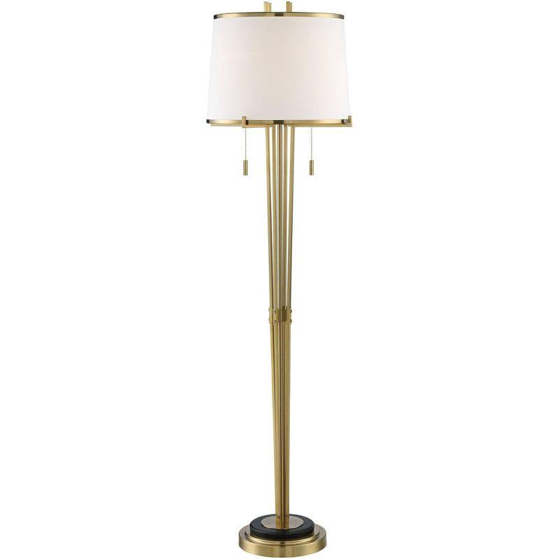 Possini Euro Design Palisade Modern Floor Lamp 64" Tall Satin Brass Metal Trimmed Fabric Tapered Drum Shade for Living Room Bedroom Office House Home