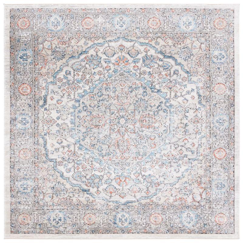 Vintage Heirloom Medallion 6'7" Square Rug in Grey and Blue