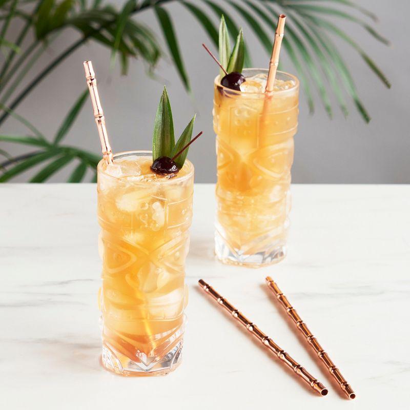 Viski 9.5" Reusable Copper Bamboo Finish Stainless Steel Straws