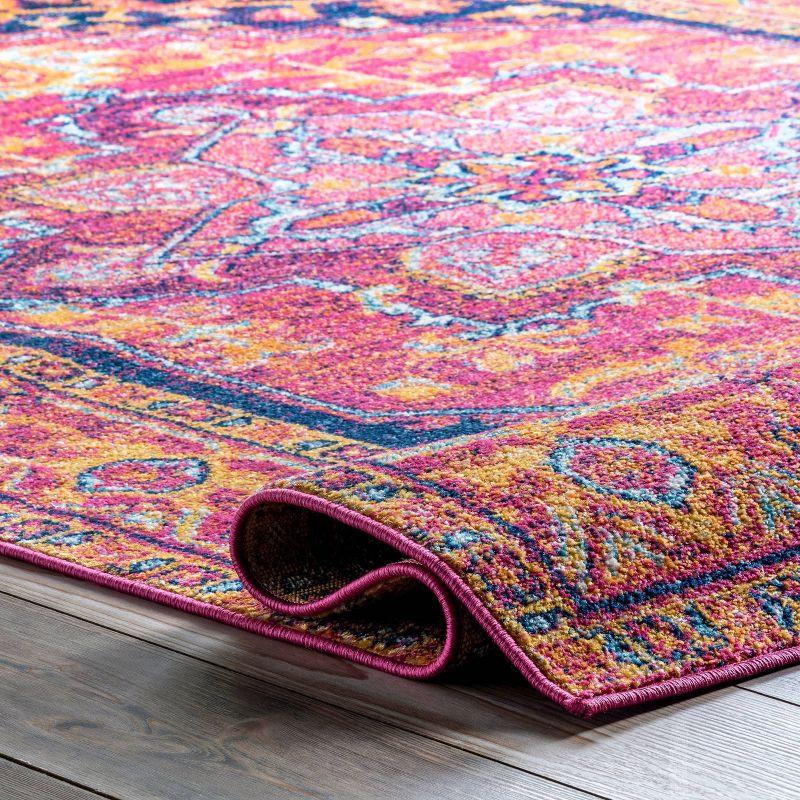 Vonda Pink and Orange Synthetic Round Area Rug, 5' Diameter