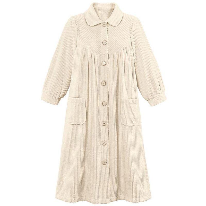 Collections Etc Plush Fleece Button Front Robe with Pockets, Collar