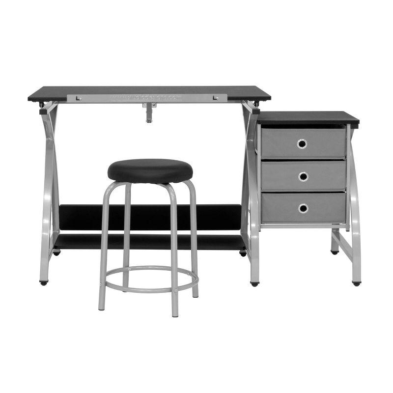 Comet Art & Craft Workstation with Storage and Padded Stool, Silver & Black