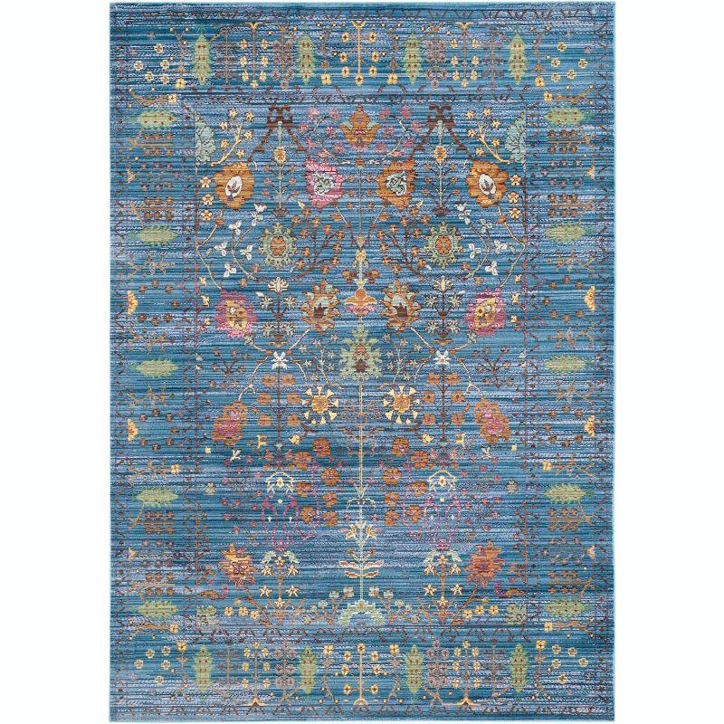 Valencia Blue & Multi Persian Motif 4' x 6' Synthetic Area Rug