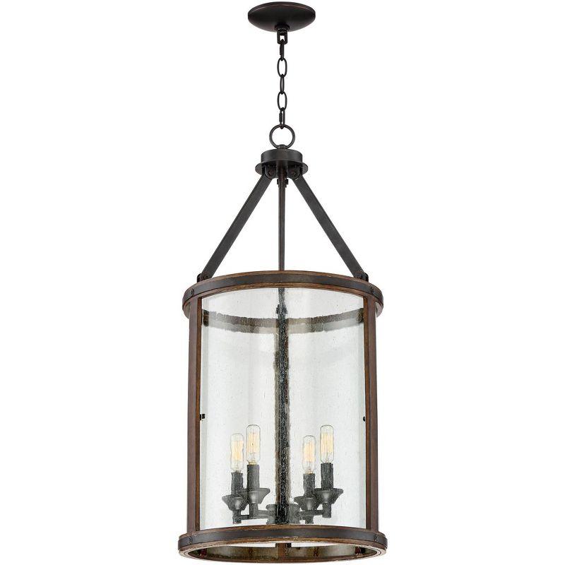 Franklin Iron Works Gorham Iron Gray Pendant Chandelier 16" Wide Industrial Rustic Clear Seeded Glass 4-Light Fixture for Dining Room Kitchen Island