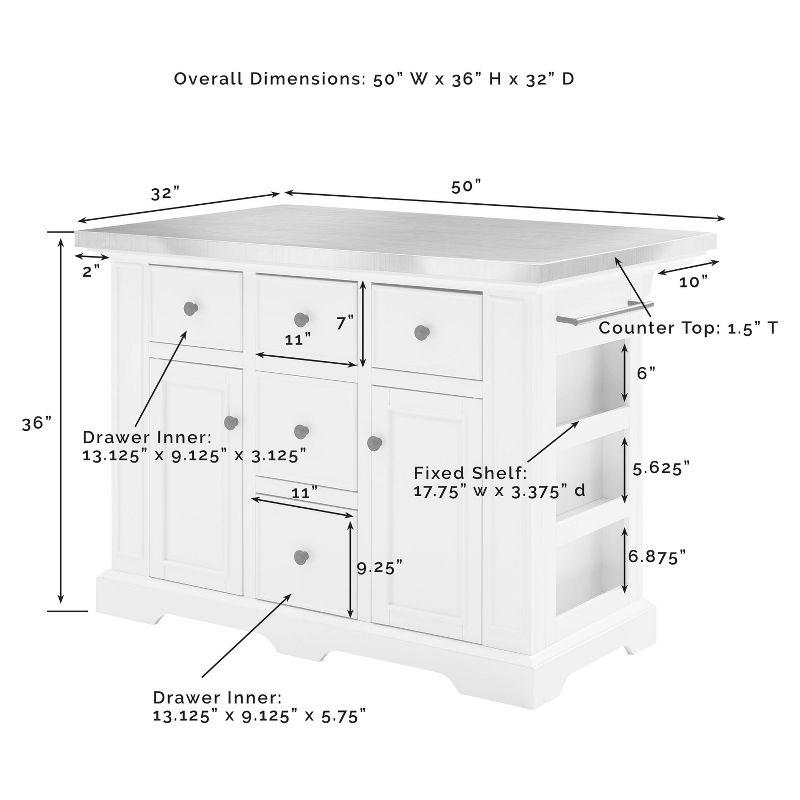 Julia White Kitchen Island with Stainless Steel Top