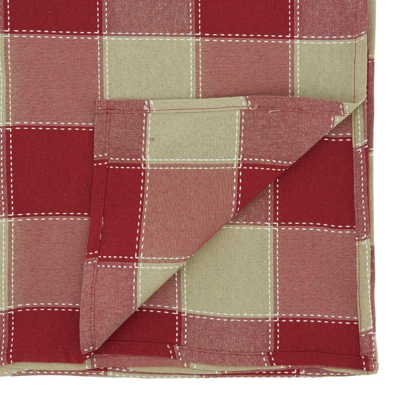 Red and Beige Stitched Plaid Cotton Poly Tablecloth