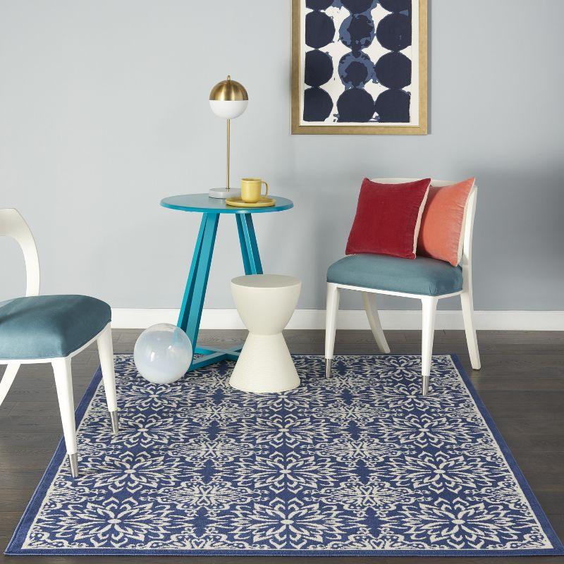 Jubilant JUB06 Ivory/Blue Area Rug Beach Transitional Floral By Nourison Navy/Ivory 4' x 6'