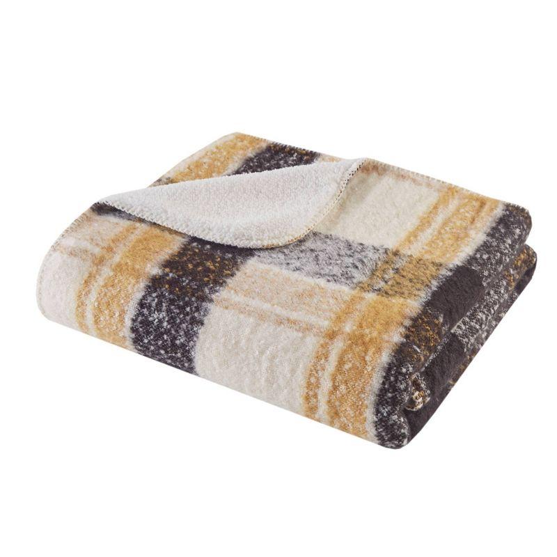 50"x60" Tan Plaid Faux Mohair Sherpa Reversible Throw Blanket